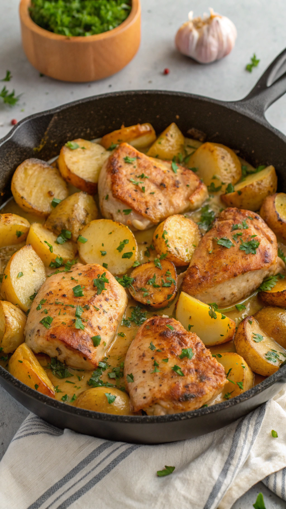 garlic-butter-chicken-and-potatoes-skillet