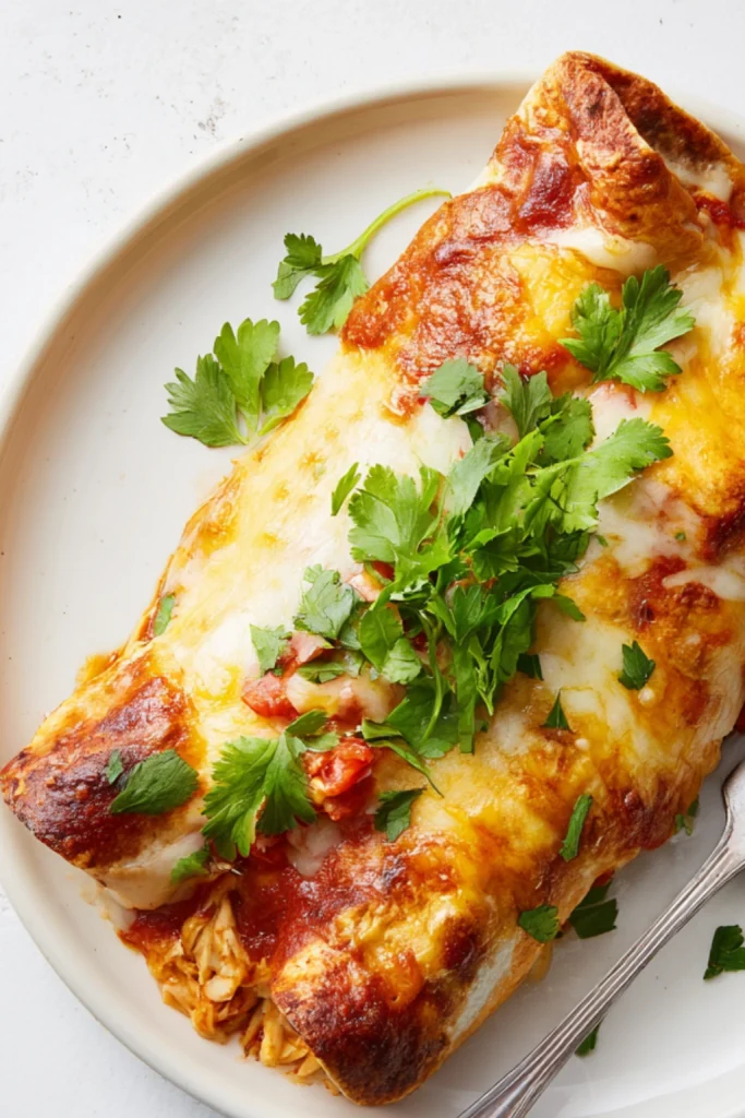 Shredded Chicken Enchiladas with Cheesy Sour Cream Sauce