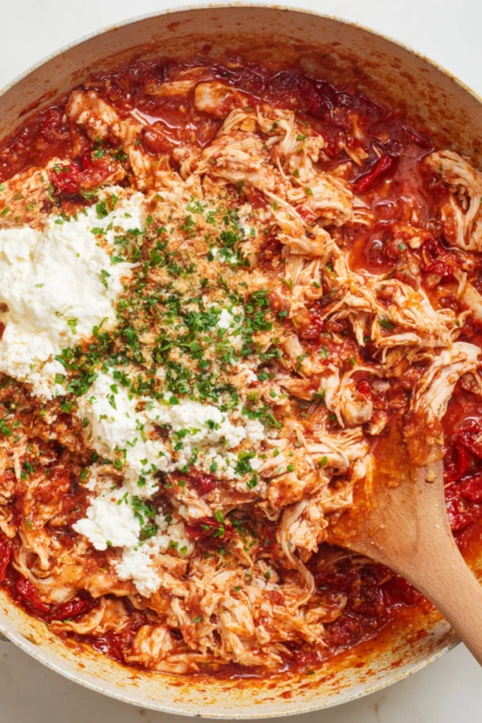 Shredded Chicken Enchiladas with Cheesy Sour Cream Sauce