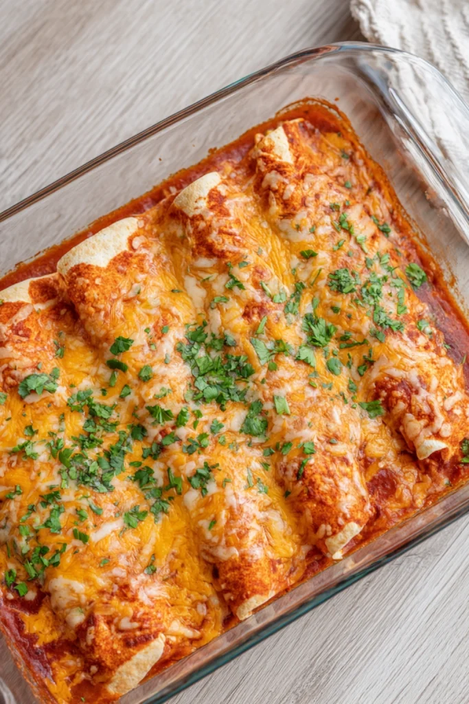 Shredded Chicken Enchiladas with Cheesy Sour Cream Sauce