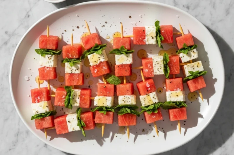 Watermelon Feta Mint Skewers