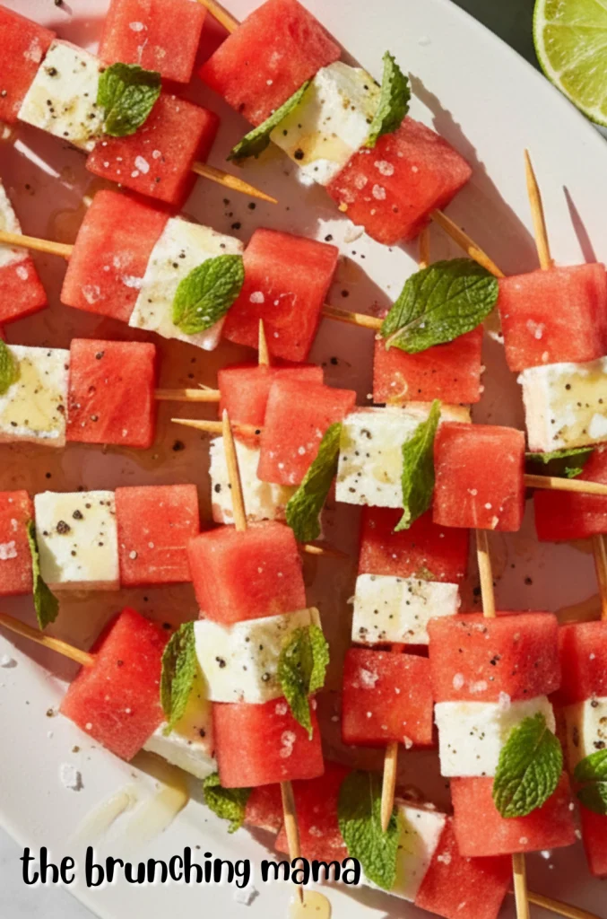Watermelon Feta Mint Skewers